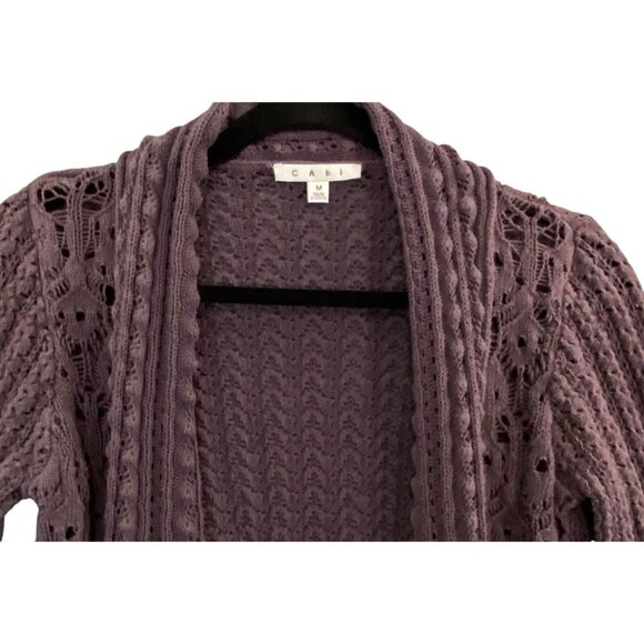CABI Women Sweater Waterfall Open Front Crochet Cardigan Sz M Purple 79-32 - Picture 4 of 11